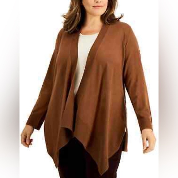 JM COLLECTION
Plus Size Open-Front Cardigan,Sz 4X color caramel/cafe - Picture 1 of 13